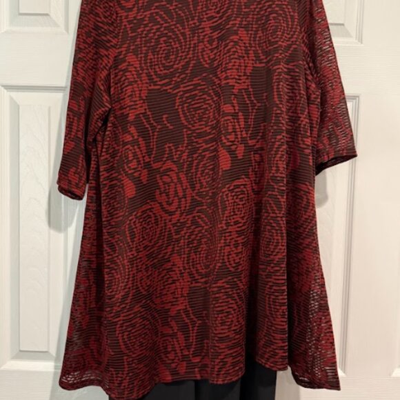 Catherines 1X Two Piece Dress Sheer Cover Set Black Red Layered Outfit - Picture 3 of 4